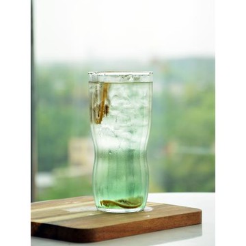 利比條紋收腰杯高顏值玻璃杯家用水杯咖啡杯可疊杯子大容量果汁杯