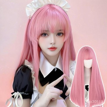 假髮女中長直髮隱形全頭套式網紅lolita洛麗塔逼真淺粉色社會髮型