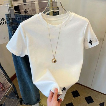 🍭臺灣出貨🍭2025新刺繡100純棉白色短袖t恤女2025夏季新款爆女裝半袖男女同款