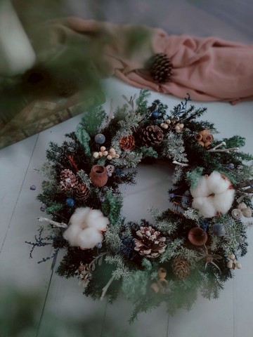 現貨~雪裡的溫度(圓型花圈-中)   永生聖誕花圈 聖誕佈置