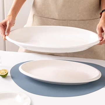 釉下彩純白陶瓷超大號魚盤家用加厚可微波橢圓長魚盤蒸魚專用盤子