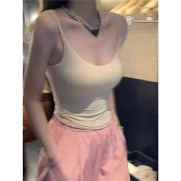 小吊帶背心女秋冬加絨西裝內搭美背文胸一體式內衣打底帶胸墊上衣