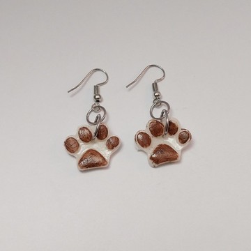 手工製作 貓掌/狗掌 造型耳環 棕色