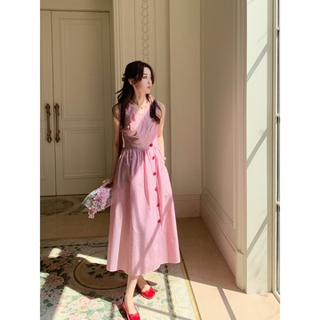 ParrotFashion 一片式洋裝 別緻驚豔法式優雅氣質高級感洋裝2023新V領一片式無袖條紋長裙