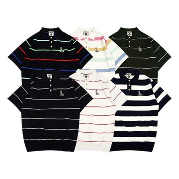 GRAF原創品牌【針織】不對稱顏色粗細條紋多色休閑美式POLO衫短袖