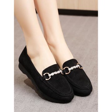 老北京布鞋女新款時尚軟底平底上班豆豆單鞋黑色久站工作鞋不累腳