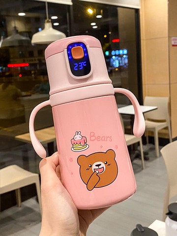 寶寶保溫杯溫度顯示智能帶手柄嬰可愛卡通鏡面316不銹鋼兒幼兒園