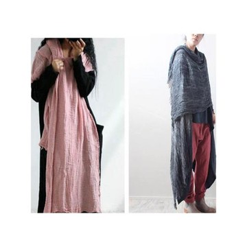 小資亞麻褶皺波西米亞空調防曬麻慵懶隨意壓皺肌理圍巾超大披肩