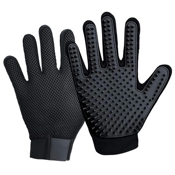 AHOYE 寵物梳毛手套 柔軟矽膠梳齒按摩 透氣網布設計 輕鬆去除廢毛  黑色  1雙