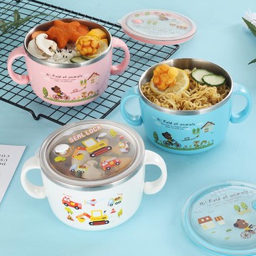 韓國seallock小學生雙耳大湯碗防滑兒童304不銹鋼碗餐具帶蓋 99購物節