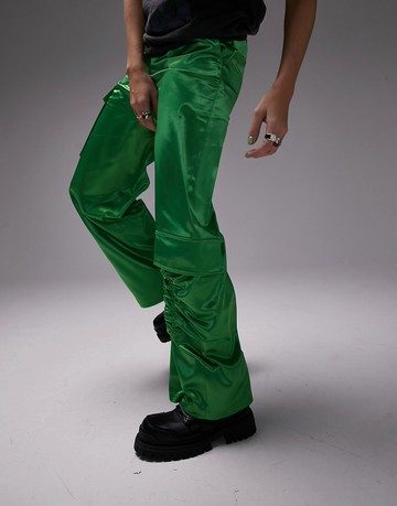 Topshop Tailored satin utility trouser in green