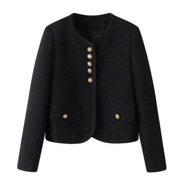 今年流行黑色小香風外套女2024春秋高級感小個子編織氣質短款上衣