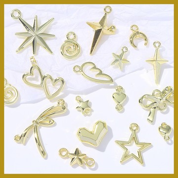 日韓diy項鏈手鏈裝飾吊墜 閤金翅膀愛心五角星飾品掛墜 DIY手鏈項鏈飾品掛飾 帶孔吊墜 帶孔掛件