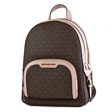 MICHAEL KORS JAYCEE 緹花LOGO防刮拉鍊斜背/後背二用包-咖啡粉/中