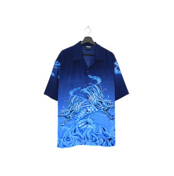 Back to Green-短袖花襯衫 藍色漸層 青龍 ss-50//vintage shirt