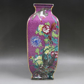 清乾隆年制琺瑯彩四季花鳥四方瓶復古仿古瓷器擺件收藏古董古玩1入