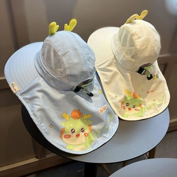 兒童帽子 兒童遮陽帽   兒童遮陽披肩帽大童大帽檐沙灘帽男女寶寶亮燈太陽帽龍漁