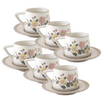 JUST HOME 花絮語陶瓷咖啡杯盤6件組 5742-02 280ml  1組  白色