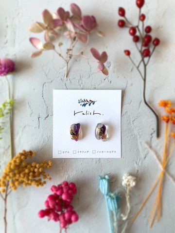 繽紛多彩 華麗 天然石 珠寶 水晶 紫水晶 螢石 耳針 耳夾 無耳洞耳夾 黃金 紫色 綠色 粉色