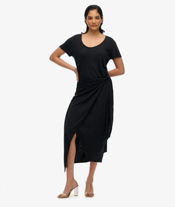 Superdry Women's Slub Midi Wrap Dress Black Size: 4