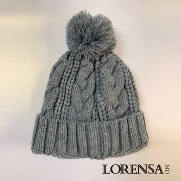Lorensa蘿芮 經典麻花辮毛線編織秋冬保暖毛帽 灰色