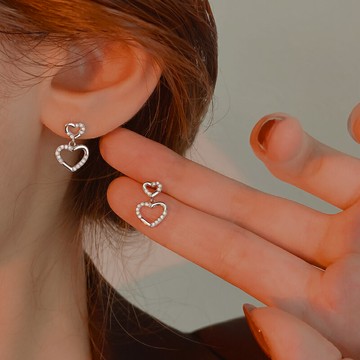 925純銀鏤空愛心耳釘女2021年新款潮氣質心形設計感耳墜小眾耳環