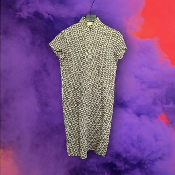 二手 灰咖 緹花 毛料 微彈性 古董訂製 短袖 旗袍 PF1130