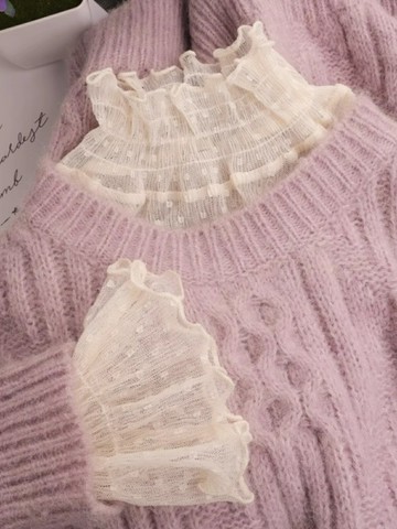 半高領蕾絲打底衫女內搭毛衣洋氣秋冬高端皮草小立領歐貨網紗上衣【淘夢屋】