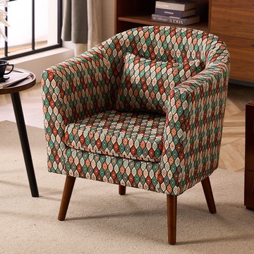 美式輕奢單人沙發復古家用陽臺客廳臥室北歐簡約花布實木沙發椅子 b7311