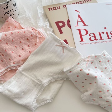 🚀虧本到貨🚀日本🇯🇵咔喵少女花邊蝴蝶結內褲純棉襠A類中腰透氣全棉襠三角褲少女風