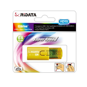 RIDATA錸德 HD18 進擊碟/USB3.1 Gen1 64GB隨身碟黃