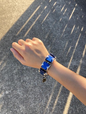 古董摩登復古vintage藍色方塊透光光暈塑料手鍊 手環 Coro br17
