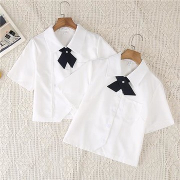 基礎款jk制服白襯衫女夏季薄款新款百搭襯衣日系短袖寬松短款上衣