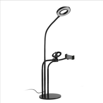 手機直播補光燈支架帶話筒桌面補光燈帶夾子手機自拍閃光燈