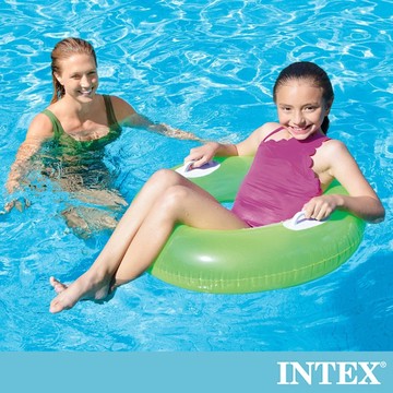 INTEX - 亮彩雙握把充氣泳圈-直徑76cm(59258)-螢光綠