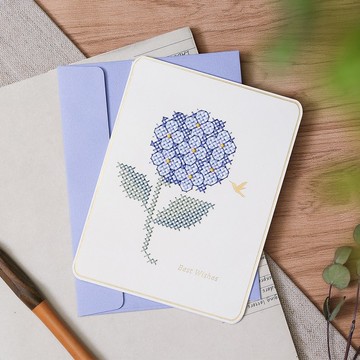 【繡球花-祝福】雷射花卉卡片 十字繡材料套組 | XiuCrafts