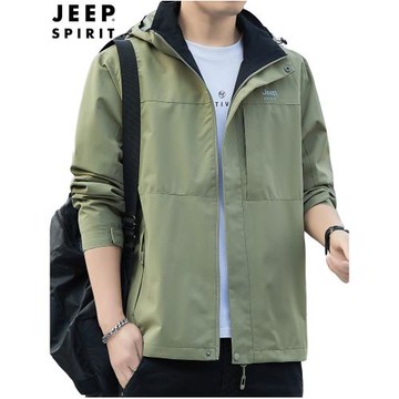 JEEP SPIRIT男士外套薄款防風防水連帽夾克寬松休閑戶外登山上衣