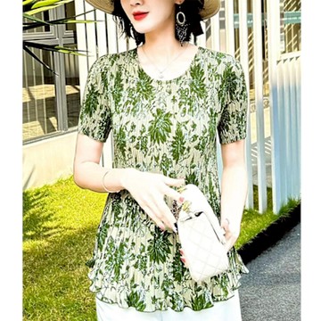 [KEITH-WILL]韓國亞麻涼感優美柔緞三宅風壓褶上衣(壓褶/中大尺碼/修身/輕薄/小香風)