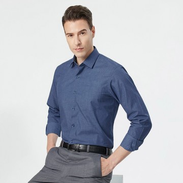 Pierre Cardin 男襯衫 進口素材修身版防皺印花長袖襯衫_深藍底藍點(83853-36)