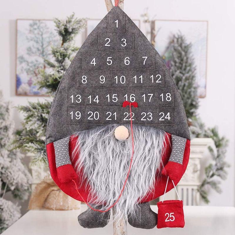 クリスマスカレンダー カウントダウン アドベントカレンダー クリスマス 飾り 壁掛け かわいい トムテ サンタ 24個ポケット付き (グレー