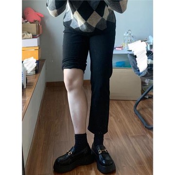 梨型身材穿搭黑色直筒牛仔褲女秋季大碼胖妹妹高腰顯瘦彈力九分褲