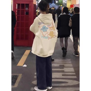 胖mm早秋美式嘻哈小眾連帽衛衣女300斤oversize慵懶風加絨外套ins