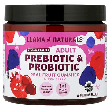 Llama Naturals, 成年人益生元和益生菌，真實水果軟糖，什錦漿果味，60 粒