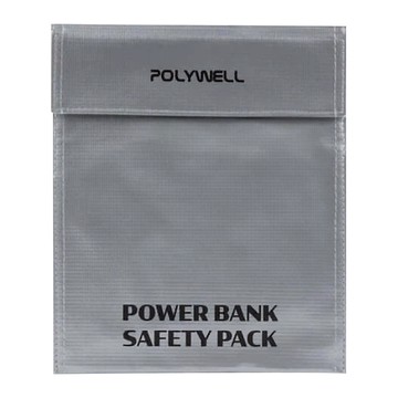 POLYWELL 寶利威爾 行動電源安全收納袋 鋰電池防爆袋 絕緣保護 耐高溫 PW15-T65-1258 18 x 23cm  1個  灰色