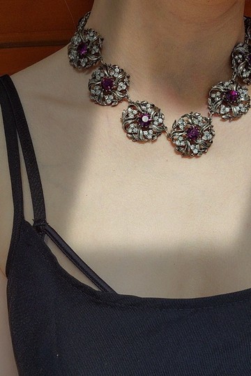 1980 年代巴洛克風格紫色寶石錫項鍊鍊(全新未使用 )聖誕禮盒3