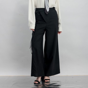 INF 不對稱門襟擋片印花寬褲