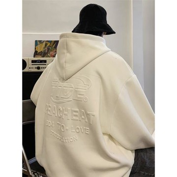 白色580g重磅衛衣男款春秋季高級感硬挺外套潮牌痞帥鋼印連帽外套