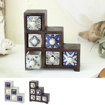 【預訂】波希米亞瓷磚風藍白六格收納盒