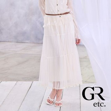 【GLORY21】網路獨賣款-etc.浪漫壓摺雪紡雙層紗裙-杏色