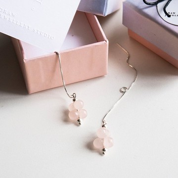 春意 粉晶垂墜耳環